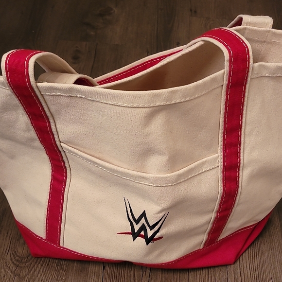 WWE Canvas Tote Bag - Red and Cream - Picture 1 of 4